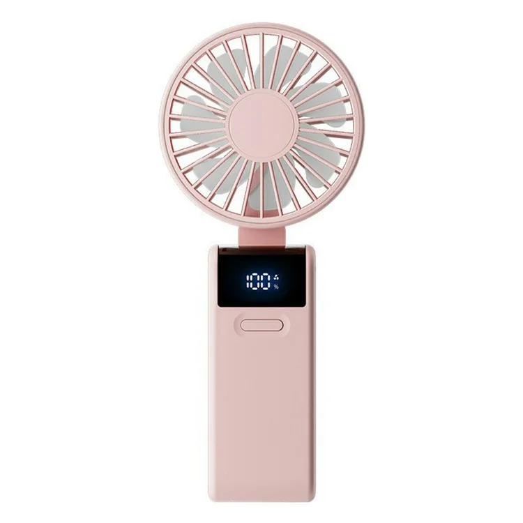 Handheld Ultra Thin Fan Rechargeable Desktop Folding Fan Digital Display Neck Hanging Mini Fan - Pink