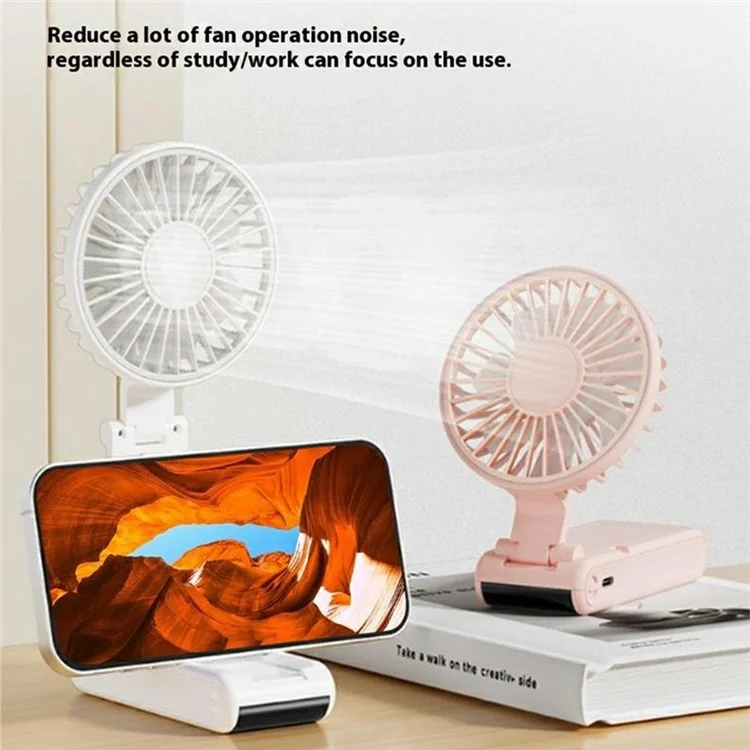 Handheld Ultra Thin Fan Rechargeable Desktop Folding Fan Digital Display Neck Hanging Mini Fan - Pink