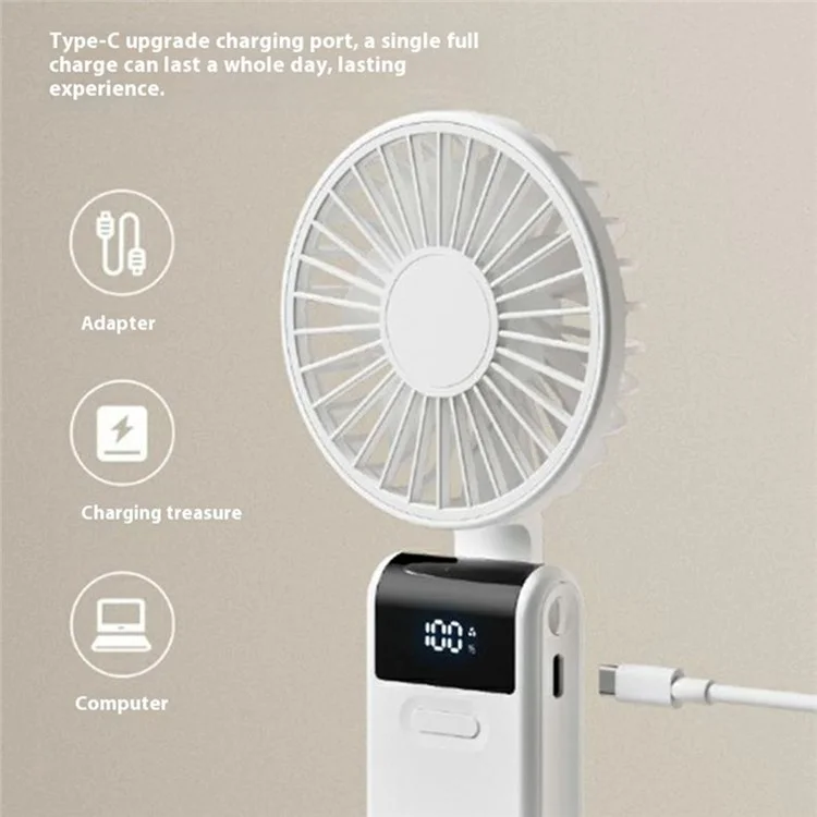 Handheld Ultra Thin Fan Rechargeable Desktop Folding Fan Digital Display Neck Hanging Mini Fan - Pink