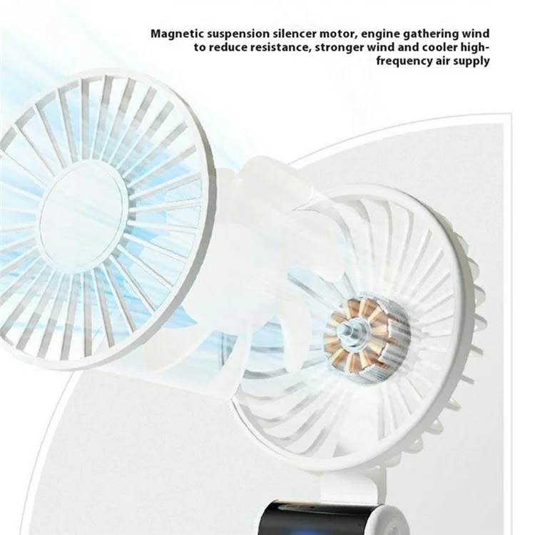 Handheld Ultra Thin Fan Rechargeable Desktop Folding Fan Digital Display Neck Hanging Mini Fan - Pink