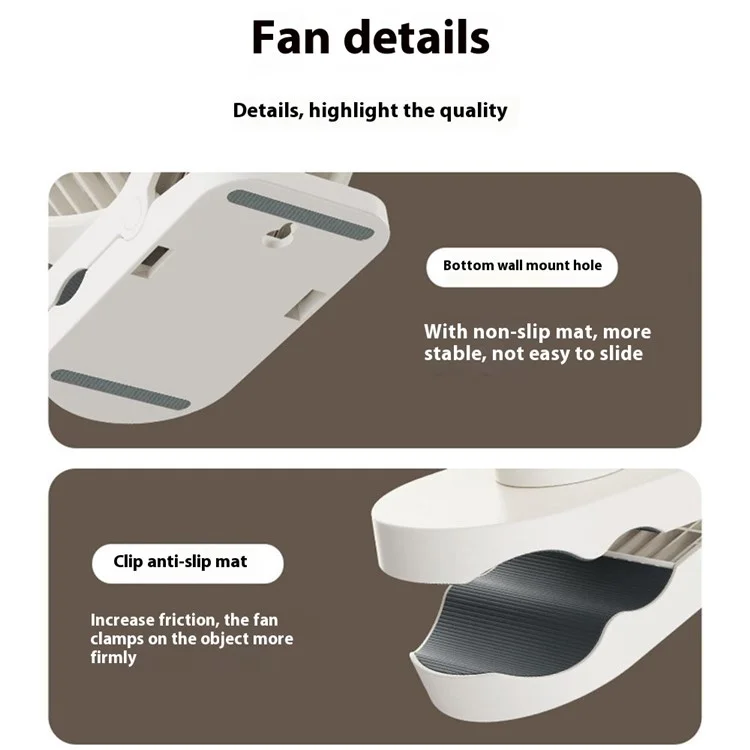 RD23 Ventilatore da Tavolo con Clip Silenzioso Oscillante Ricaricabile via USB con Circolazione d'Aria - Nero