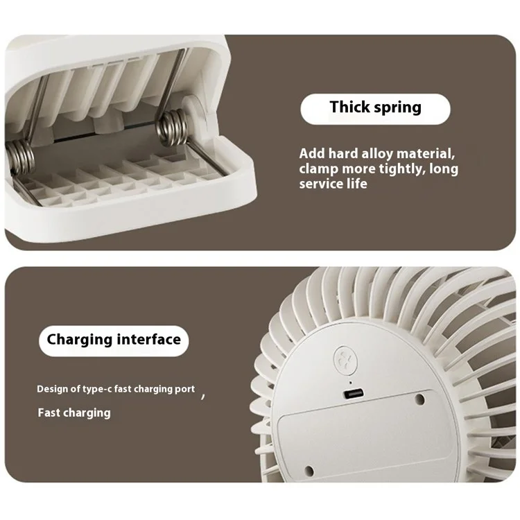 RD23 Ventilatore da Tavolo con Clip Silenzioso Oscillante Ricaricabile via USB con Circolazione d'Aria - Nero