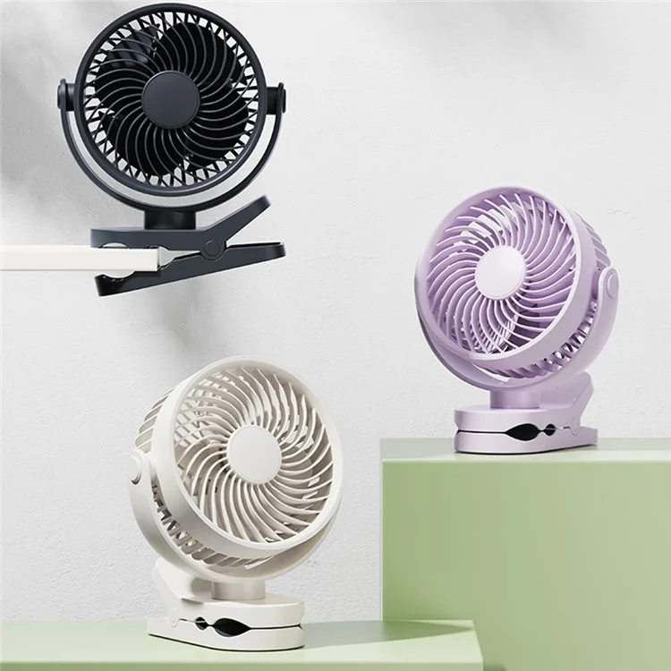 RD23 Ventilatore da Tavolo con Clip Silenzioso Oscillante Ricaricabile via USB con Circolazione d'Aria - Nero