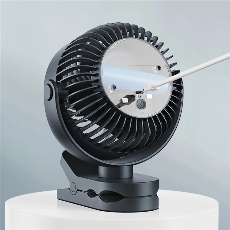 RD23 Ventilatore da Tavolo con Clip Silenzioso Oscillante Ricaricabile via USB con Circolazione d'Aria - Nero
