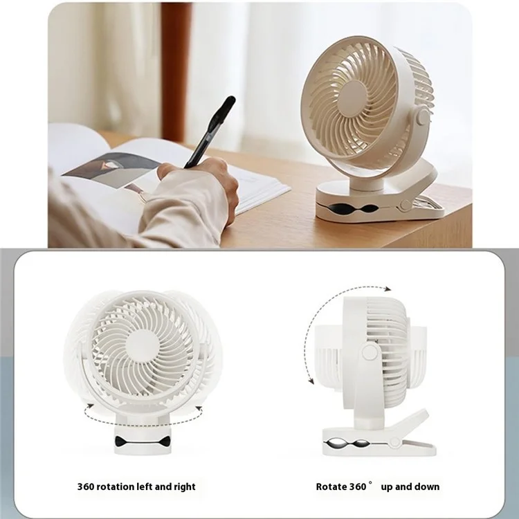 RD23 Ventilatore da Tavolo con Clip Silenzioso Oscillante Ricaricabile via USB con Circolazione d'Aria - Nero