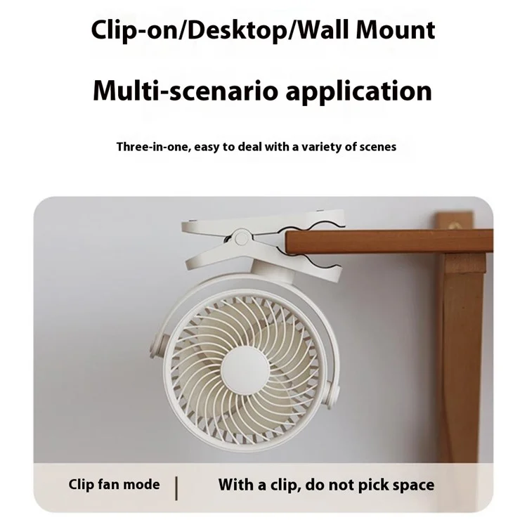 RD23 Ventilatore da Tavolo con Clip Silenzioso Oscillante Ricaricabile via USB con Circolazione d'Aria - Nero