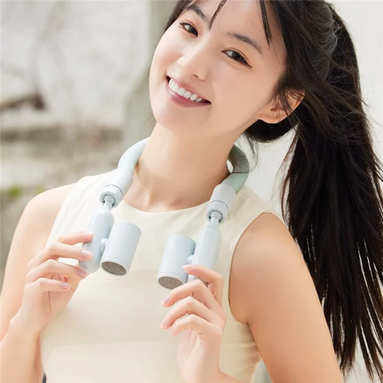 F94 Outdoor Sports Hands Free Neck Fan 3 Speeds Adjustable Flexible Cooling Neckband  - Blue