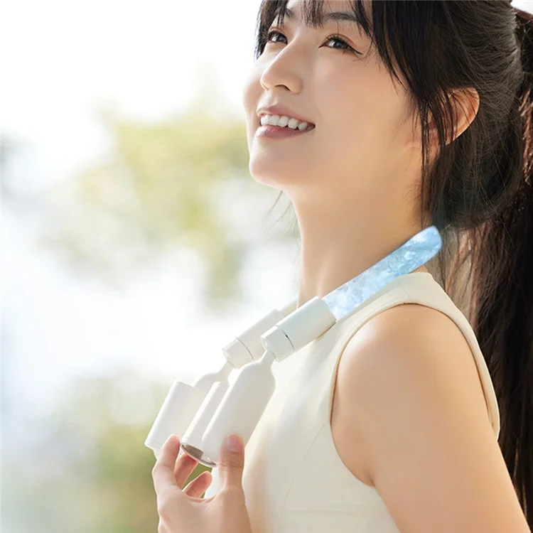 F94 Outdoor Sports Hands Free Neck Fan 3 Speeds Adjustable Flexible Cooling Neckband  - Blue