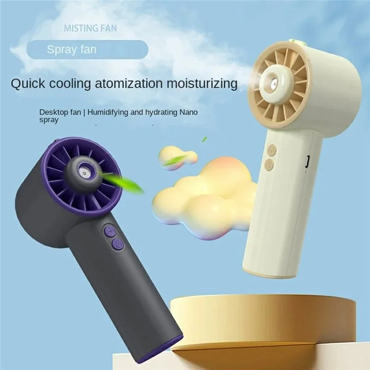 Ventilador portátil de mano S18 con nebulización, 3 velocidades, recargable y de sobremesa - Gris