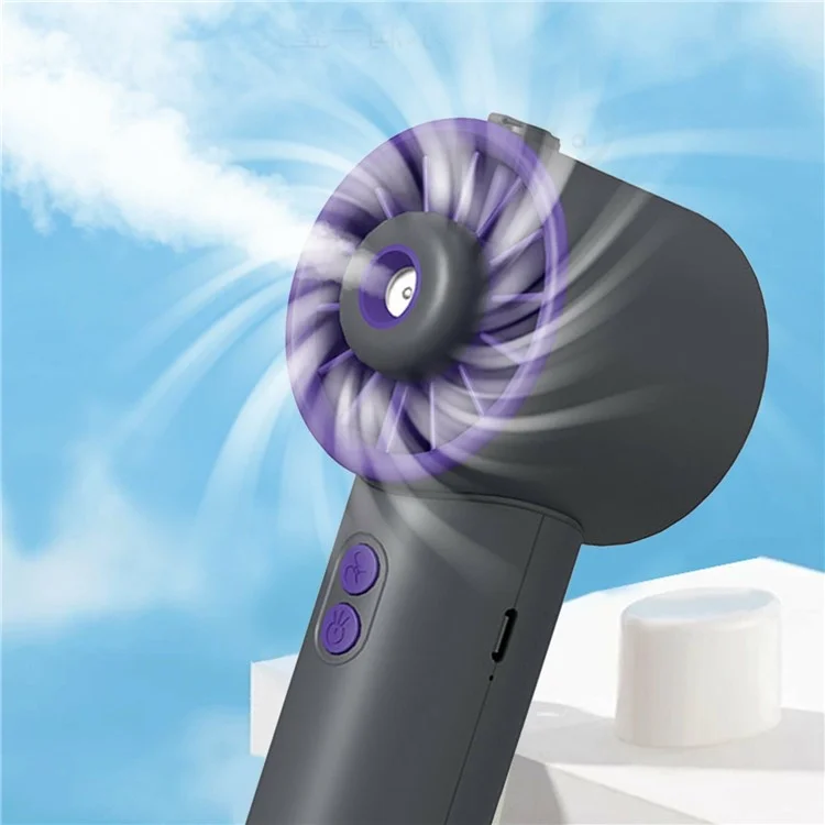 Ventilador portátil de mano S18 con nebulización, 3 velocidades, recargable y de sobremesa - Gris