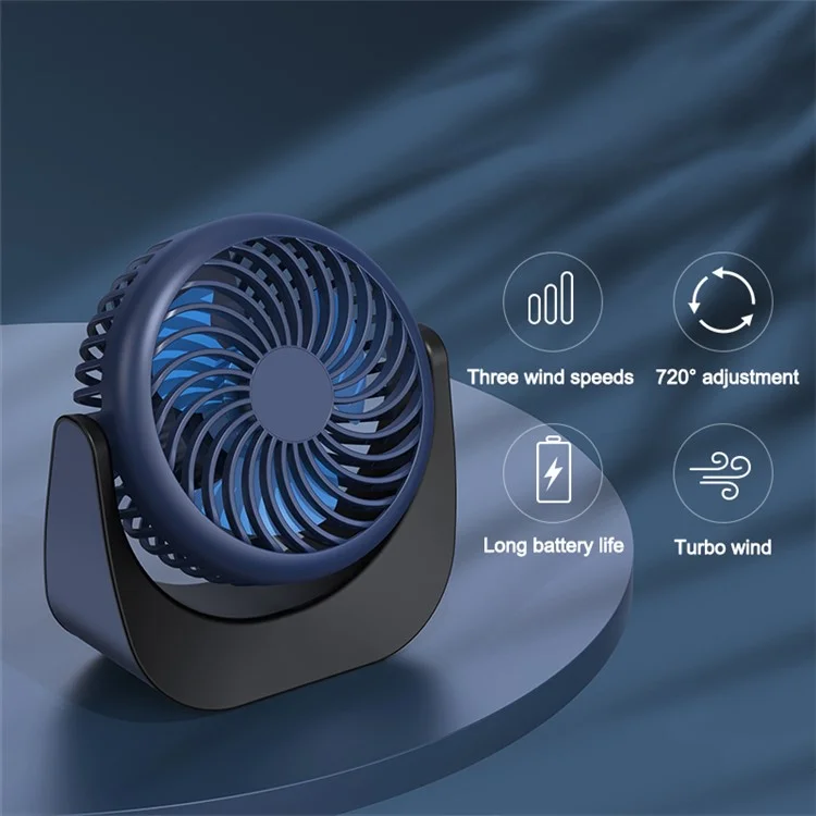 F002 Rechargeable Summer Mini Desktop Fan Cooler 360-degree Rotatable 3-Speed Cooling Fan - Dark Blue