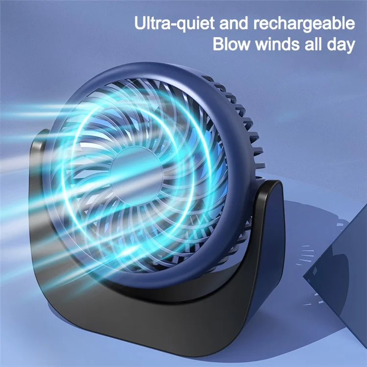 F002 Rechargeable Summer Mini Desktop Fan Cooler 360-degree Rotatable 3-Speed Cooling Fan - Dark Blue