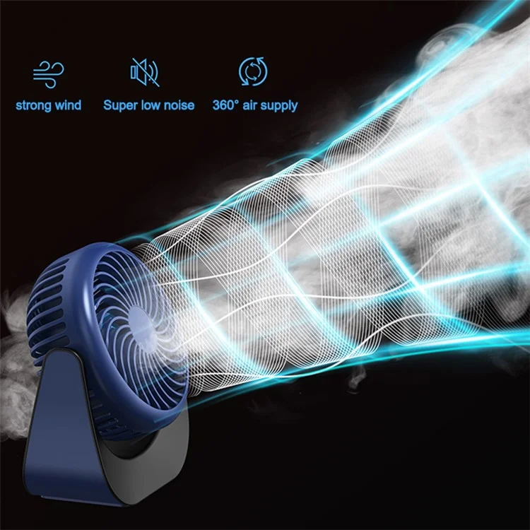 F002 Rechargeable Summer Mini Desktop Fan Cooler 360-degree Rotatable 3-Speed Cooling Fan - Dark Blue