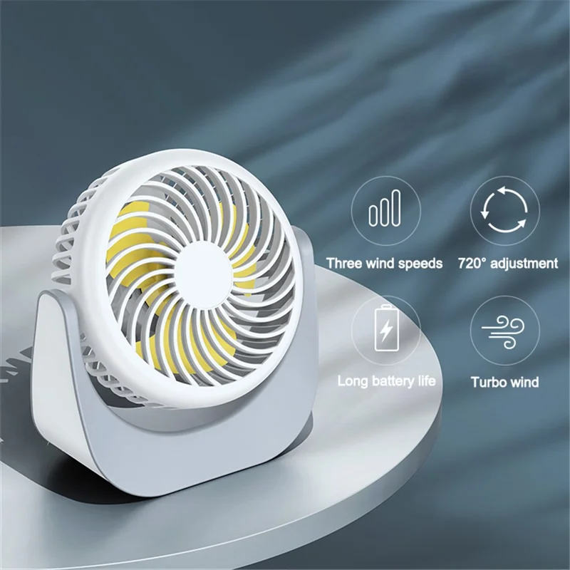 F002 Rechargeable Summer Mini Desktop Fan Cooler 360-degree Rotatable 3-Speed Cooling Fan - White
