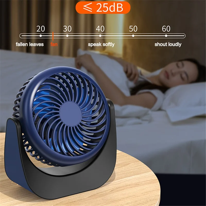 F002 Rechargeable Summer Mini Desktop Fan Cooler 360-degree Rotatable 3-Speed Cooling Fan - White