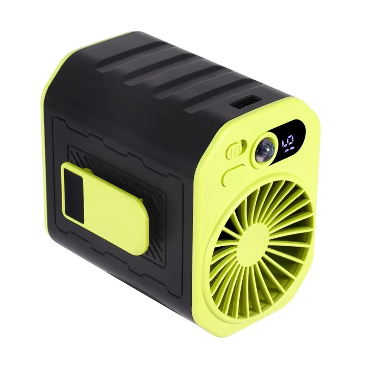 Ventilateur de taille portable rechargeable 3 vitesses avec batterie externe et lampe torche LED - Noir+Vert
