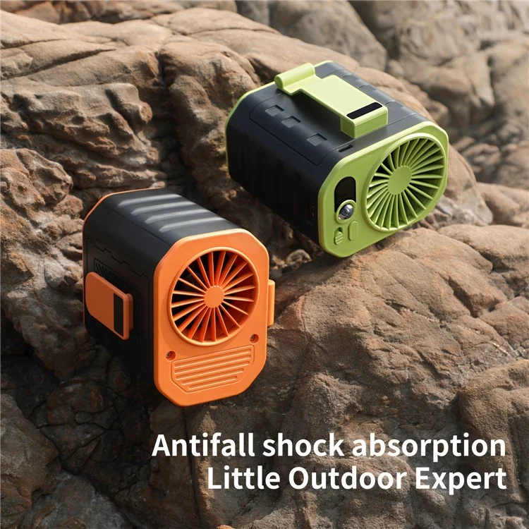 Ventilateur de taille portable rechargeable 3 vitesses avec batterie externe et lampe torche LED - Noir+Vert