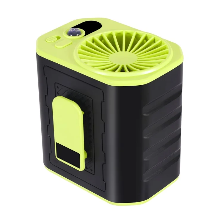 Ventilateur de taille portable rechargeable 3 vitesses avec batterie externe et lampe torche LED - Noir+Vert