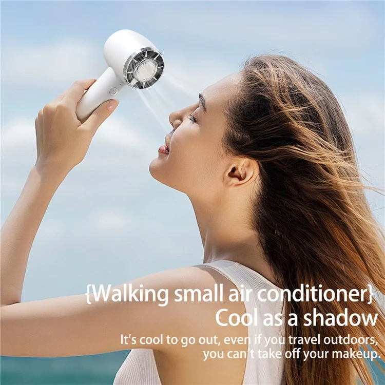 WT14 Mini Handheld Fan Portable 3 Speed Brushless Motor Mute Cooling Fan for Outdoor / Desktop Use - White
