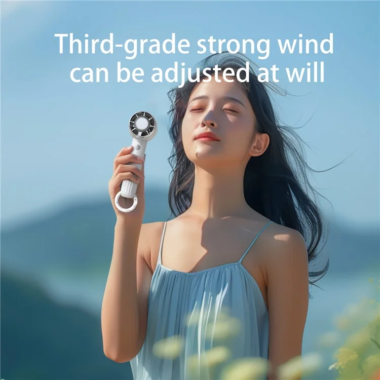 WT14 Mini Handheld Fan Portable 3 Speed Brushless Motor Mute Cooling Fan for Outdoor / Desktop Use - White