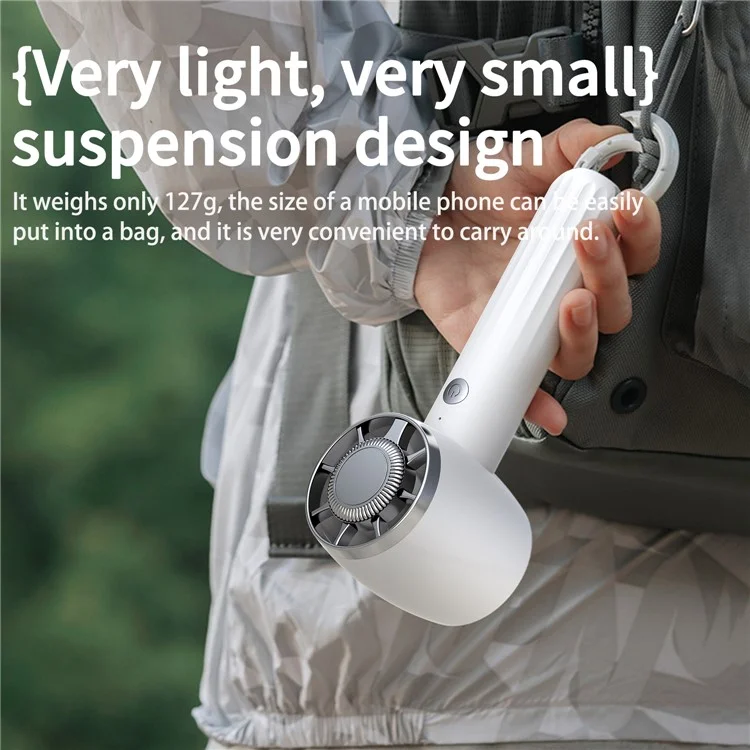 WT14 Mini Handheld Fan Portable 3 Speed Brushless Motor Mute Cooling Fan for Outdoor / Desktop Use - White