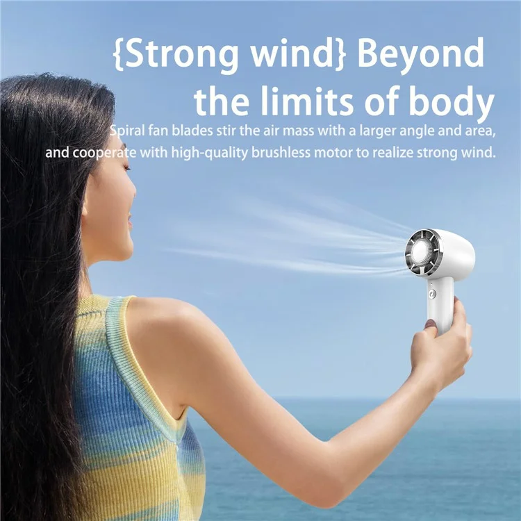 WT14 Mini Handheld Fan Portable 3 Speed Brushless Motor Mute Cooling Fan for Outdoor / Desktop Use - White