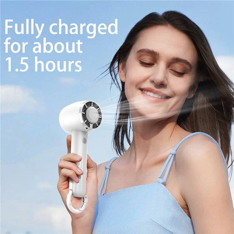 WT14 Mini Handheld Fan Portable 3 Speed Brushless Motor Mute Cooling Fan for Outdoor / Desktop Use - White