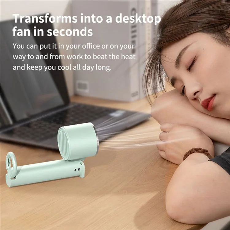 WT16 Ventilateur de poche pliable portable à faible bruit pour voyage en extérieur, utilisation à domicile et bureau - Vert clair