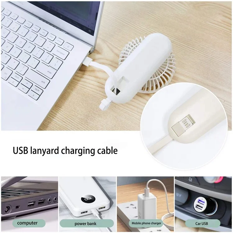 Ventilateur portable F30 rotatif à moteur sans balais, 4 vitesses, USB rechargeable - Blanc
