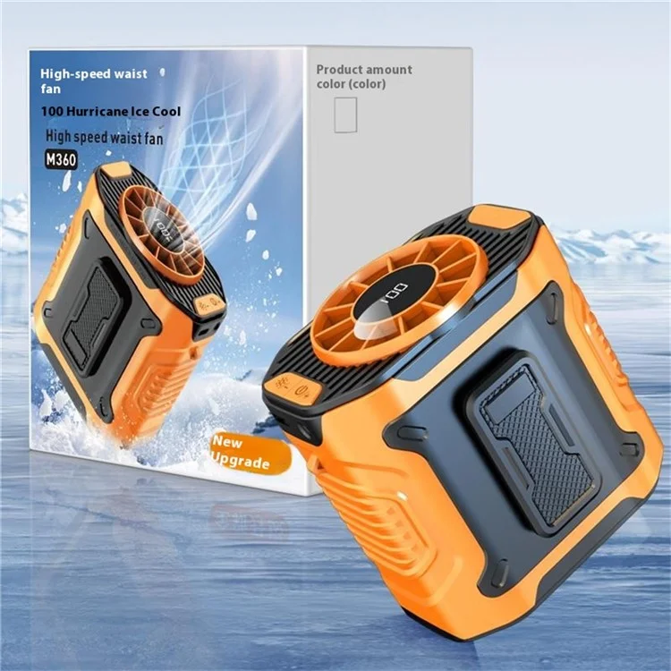 M360 100 Speeds Adjustable Waist Fan Digital Display Summer Portable Neck Fan with LED Light - Green