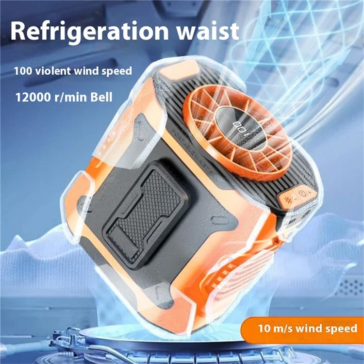 M360 100 Speeds Adjustable Waist Fan Digital Display Summer Portable Neck Fan with LED Light - Green