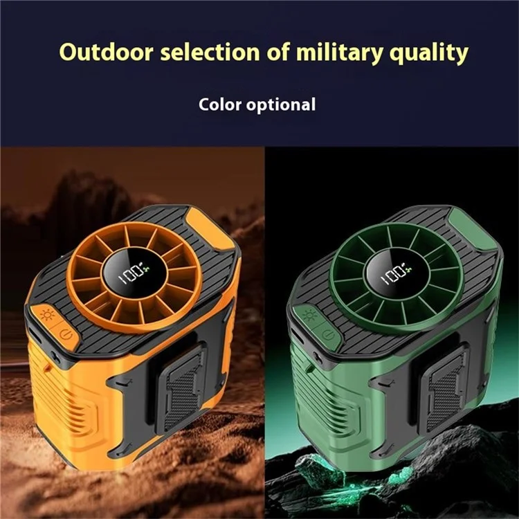 M360 100 Speeds Adjustable Waist Fan Digital Display Summer Portable Neck Fan with LED Light - Green