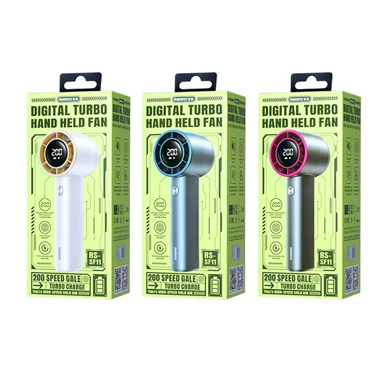 REMAX RS-SF11 Digital Display Handheld High-Speed Fan 3600mAh Battery Powered Turbo Cooling Fan - Tarnish Purple