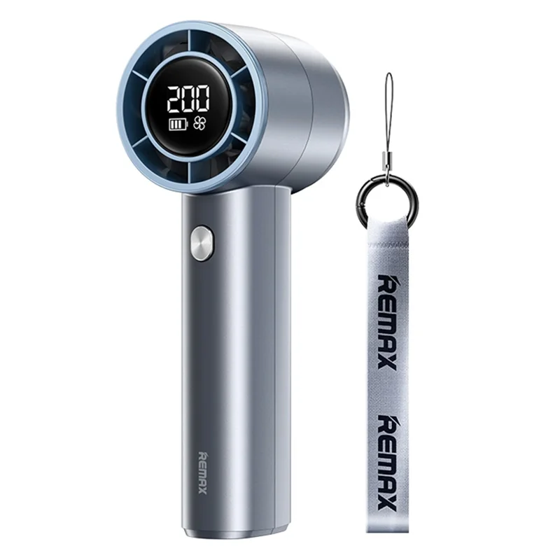REMAX RS-SF11 Digital Display Handheld High-Speed Fan 3600mAh Battery Powered Turbo Cooling Fan - Navy Blue