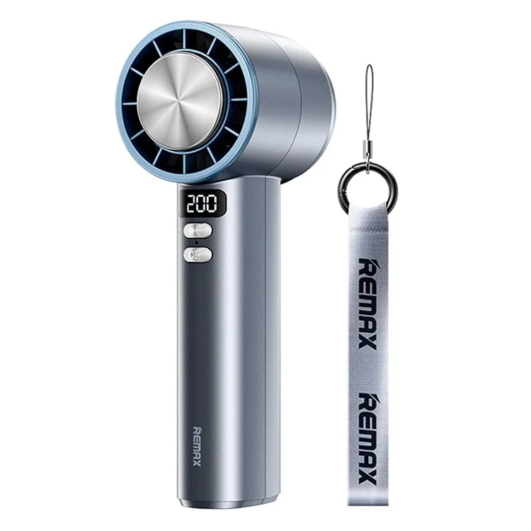 REMAX RS-SF12 Handheld High-Speed Fan with Strap Semiconductor Turbo Boost Digital Display Cooling Fan - Navy Blue