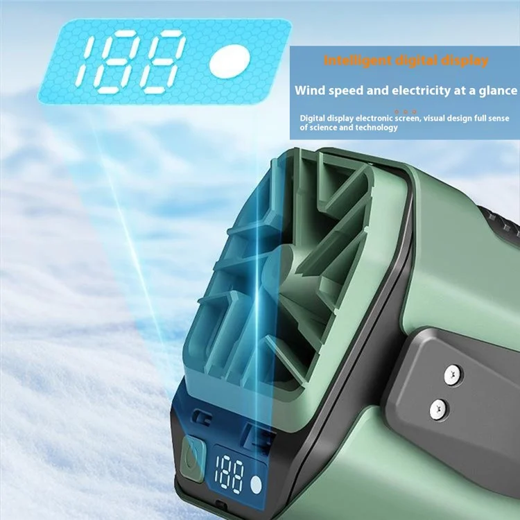 JF-107 100 Gears High Speed Waist Mounted Fan Hands Free Portable Outdoor Camping Fan - Green