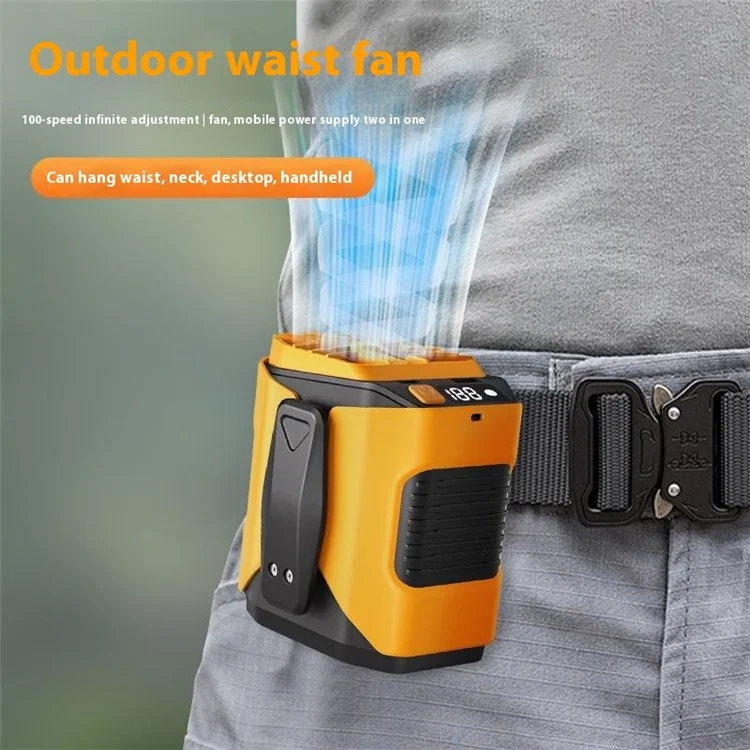 JF-107 100 Gears High Speed Waist Mounted Fan Hands Free Portable Outdoor Camping Fan - Green