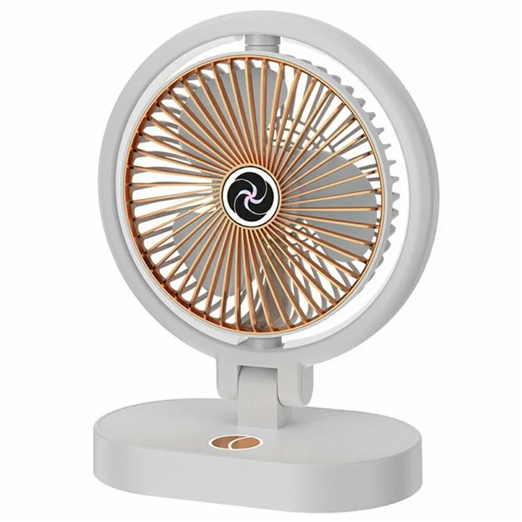 USB Rechargeable Desk Fan 4 Speeds Adjustable Cooling Fan with 3 Gears Night Light - White+Gold
