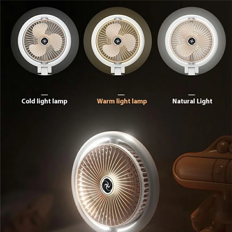 USB Rechargeable Desk Fan 4 Speeds Adjustable Cooling Fan with 3 Gears Night Light - White+Gold