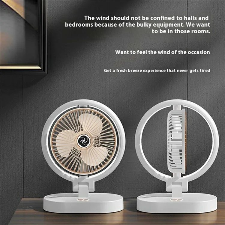 USB Rechargeable Desk Fan 4 Speeds Adjustable Cooling Fan with 3 Gears Night Light - White+Gold