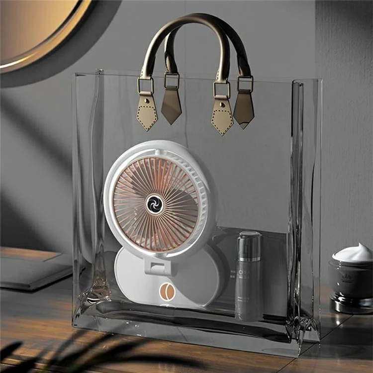 USB Rechargeable Desk Fan 4 Speeds Adjustable Cooling Fan with 3 Gears Night Light - White+Gold