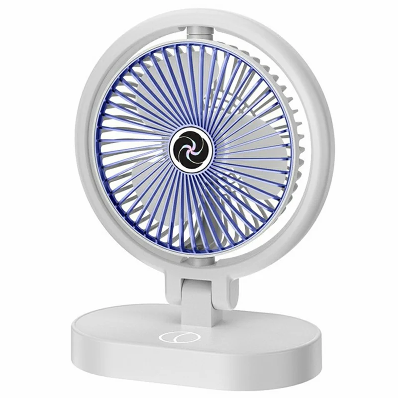 USB Rechargeable Desk Fan 4 Speeds Adjustable Cooling Fan with 3 Gears Night Light - White+Blue