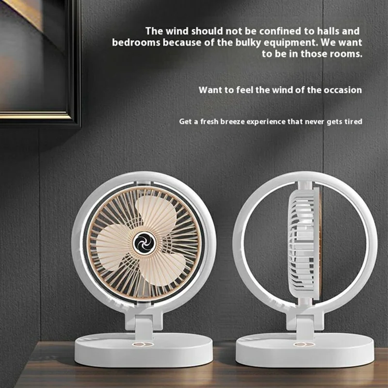 USB Rechargeable Desk Fan 4 Speeds Adjustable Cooling Fan with 3 Gears Night Light - White+Blue