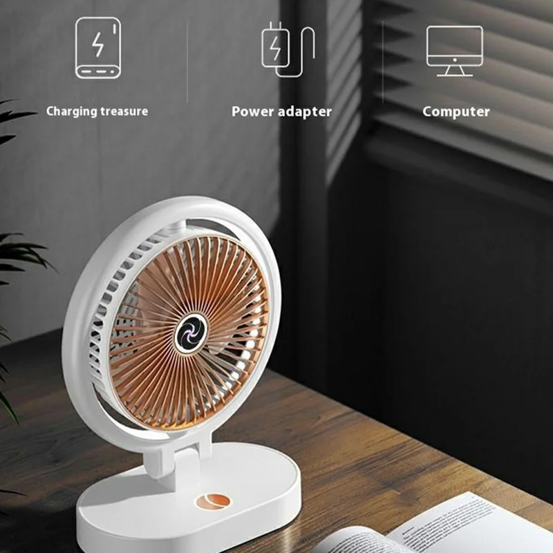 USB Rechargeable Desk Fan 4 Speeds Adjustable Cooling Fan with 3 Gears Night Light - White+Blue