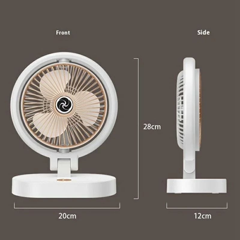 USB Rechargeable Desk Fan 4 Speeds Adjustable Cooling Fan with 3 Gears Night Light - White+Blue