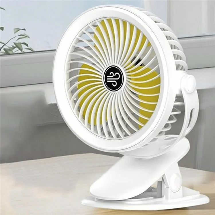 F006 Clip On Desk Fan with Night Light 3 Speeds Adjustable Portable Hanging Fan for Camping Office - White