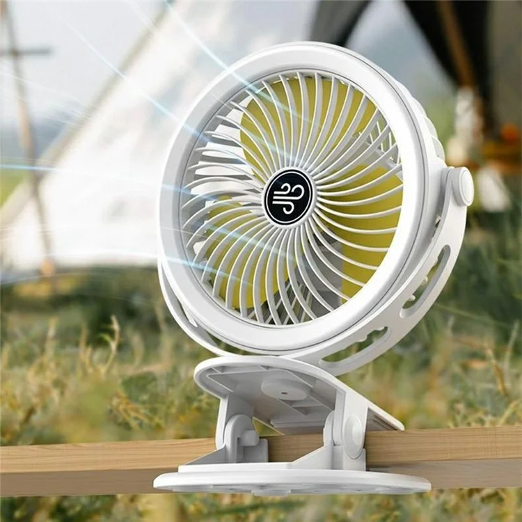 F006 Clip On Desk Fan with Night Light 3 Speeds Adjustable Portable Hanging Fan for Camping Office - White