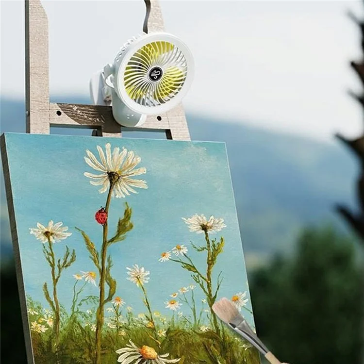F006 Clip On Desk Fan with Night Light 3 Speeds Adjustable Portable Hanging Fan for Camping Office - White