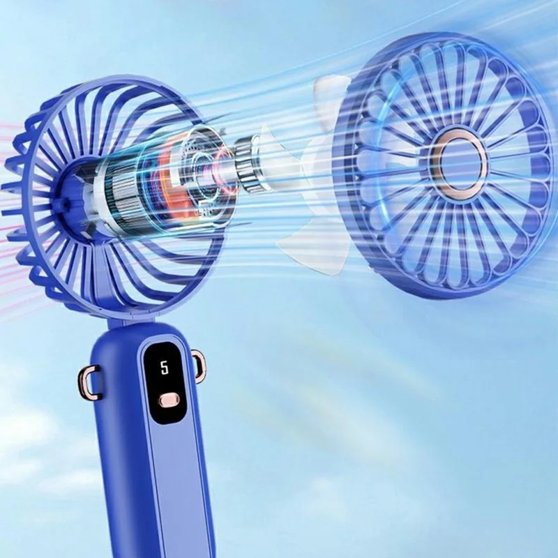 ZD01 LED Display Mini Handheld Fan 5 Speeds Adjustable Foldable Cooling Fan with Phone Holder - Pink