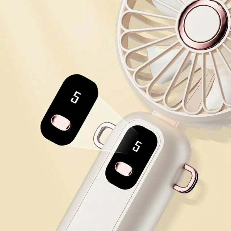 ZD01 LED Display Mini Handheld Fan 5 Speeds Adjustable Foldable Cooling Fan with Phone Holder - Pink